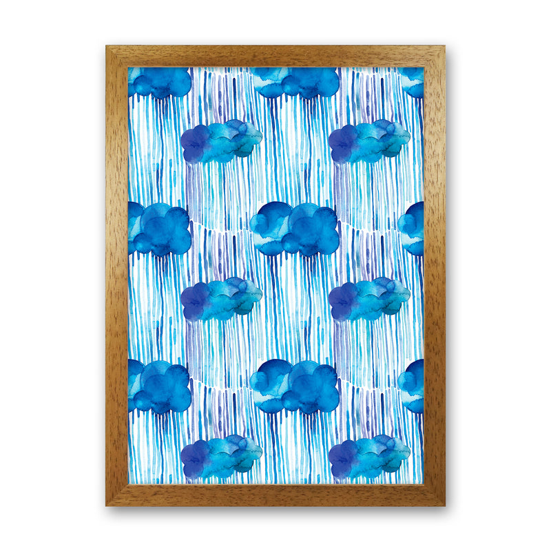 Raining Clouds Blue Abstract Art Print by Ninola Design Oak Grain