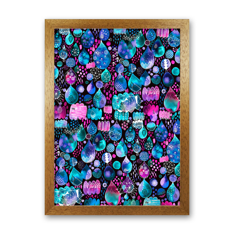 Rain Stitches Neon Abstract Art Print by Ninola Design Oak Grain