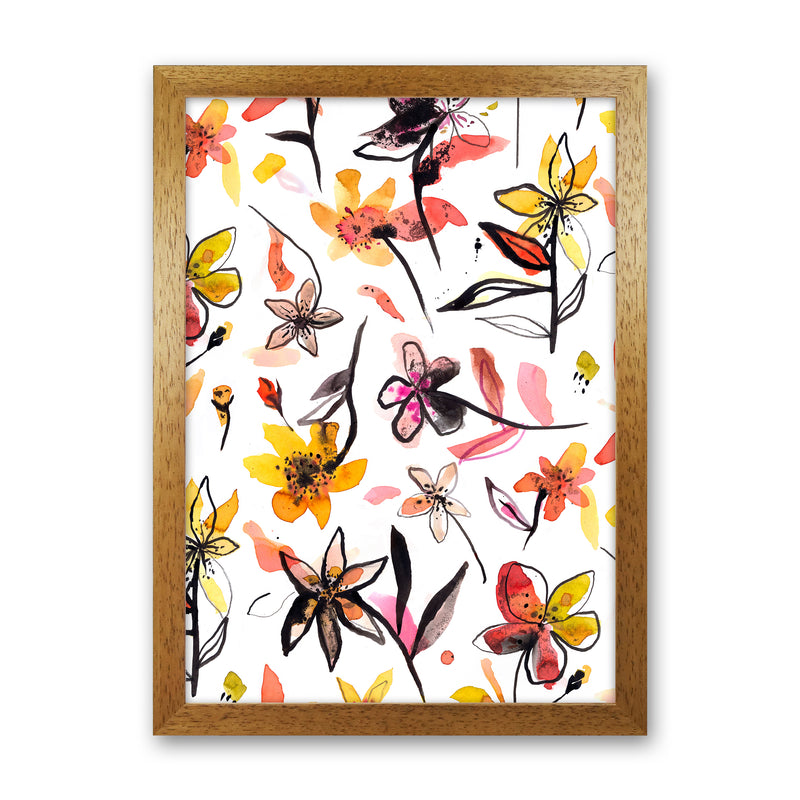 Ink Flowers Yellow Abstract Art Print by Ninola Design Oak Grain