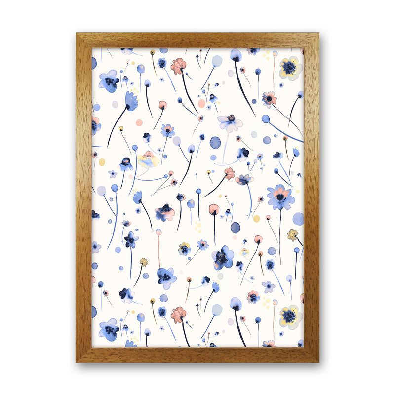 Blue Soft Flowers Abstract Art Print by Ninola Design Oak Grain