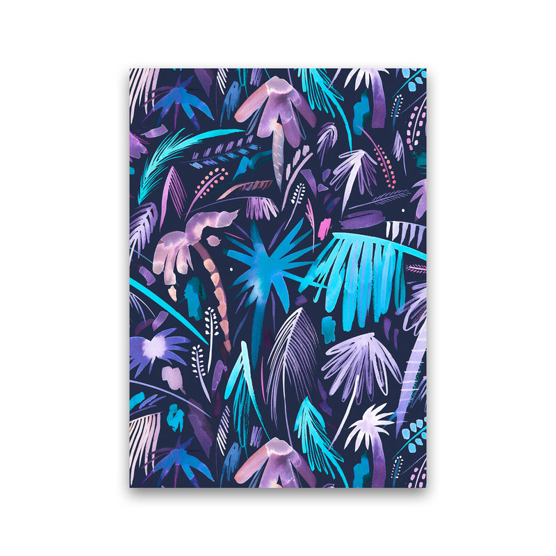 Brushstrokes Tropical Palms Navy Abstract Art Print by Ninola Design Print Only