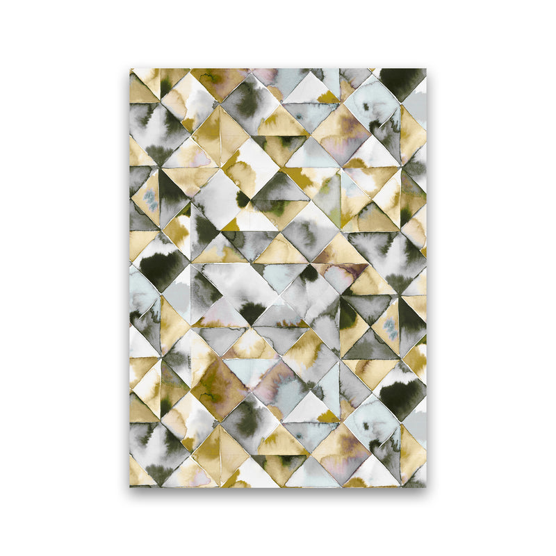 Moody Triangles Gold Silver Abstract Art Print by Ninola Design Print Only