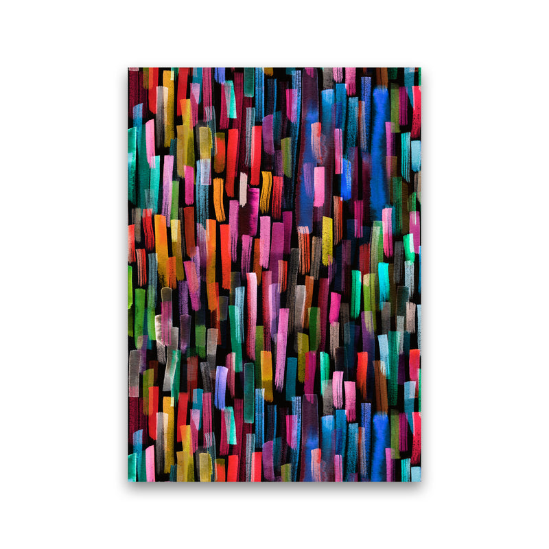 Colorful Brushstrokes Black Abstract Art Print by Ninola Design Print Only