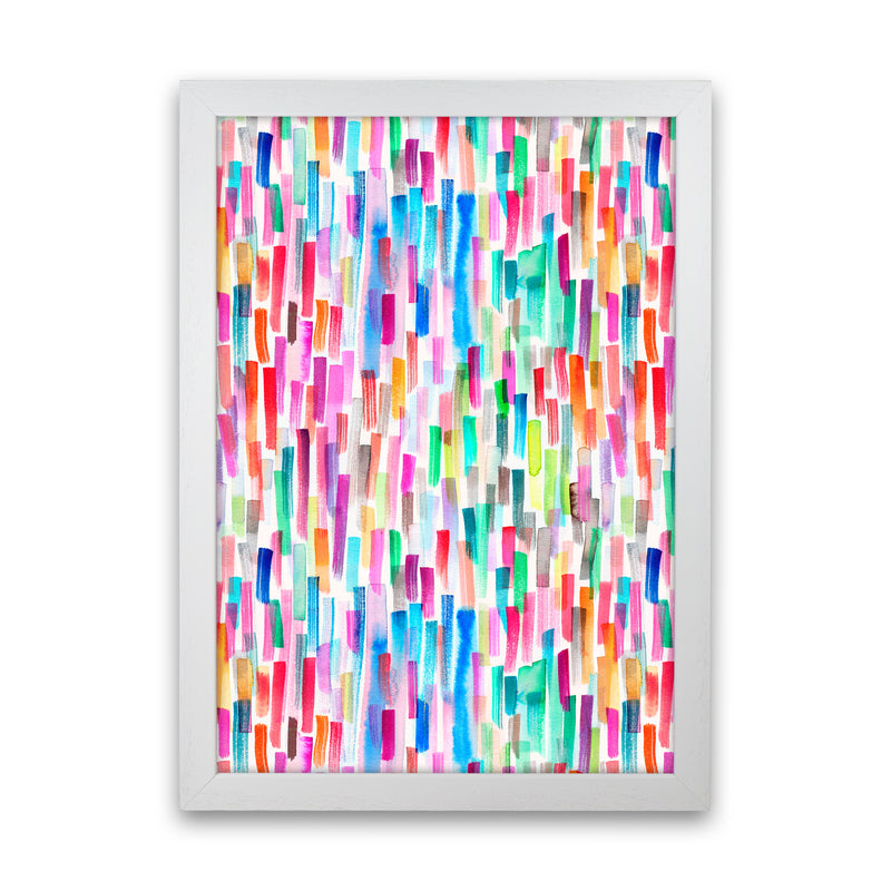 Colorful Brushstrokes Multicolored Abstract Art Print by Ninola Design White Grain