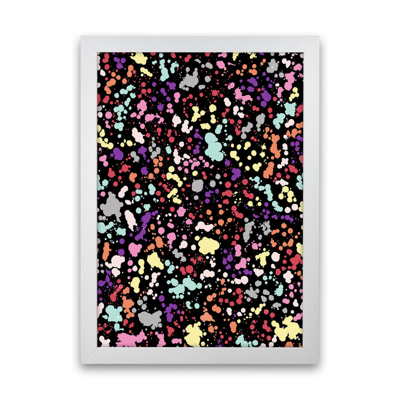 Splatter Dots Multicolored Black Abstract Art Print by Ninola Design White Grain