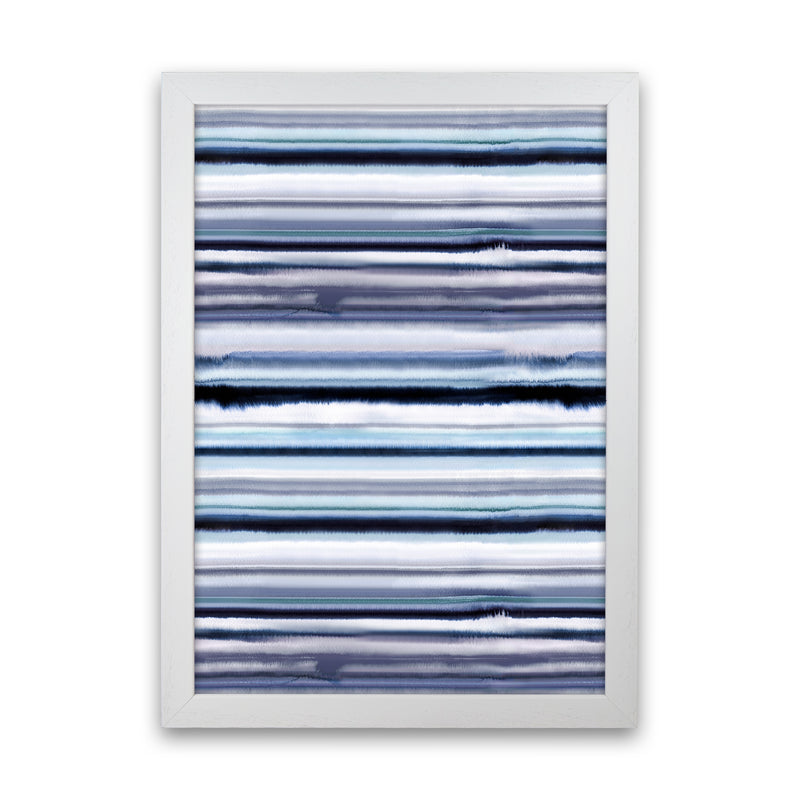 Degrade Stripes Watercolor Navy Abstract Art Print by Ninola Design White Grain