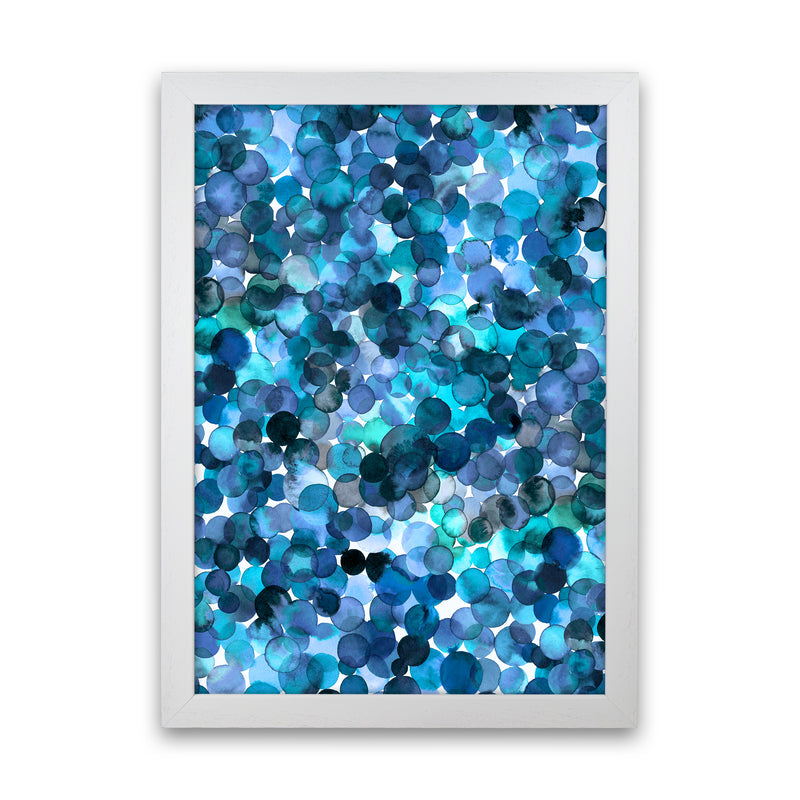 Overlapped Watercolor Dots Blue Abstract Art Print by Ninola Design White Grain