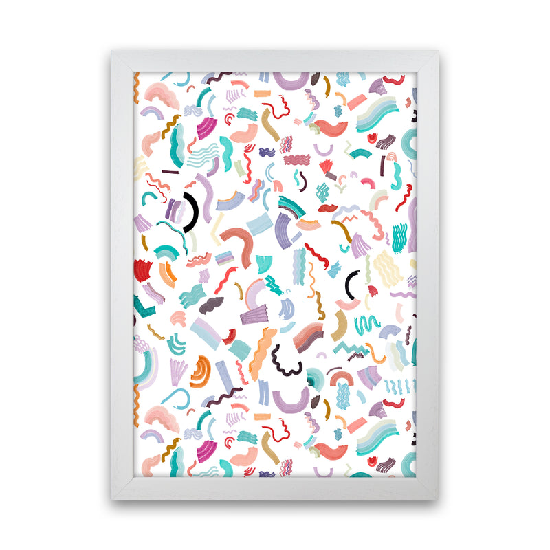 Curly and Zigzag Stripes White Abstract Art Print by Ninola Design White Grain