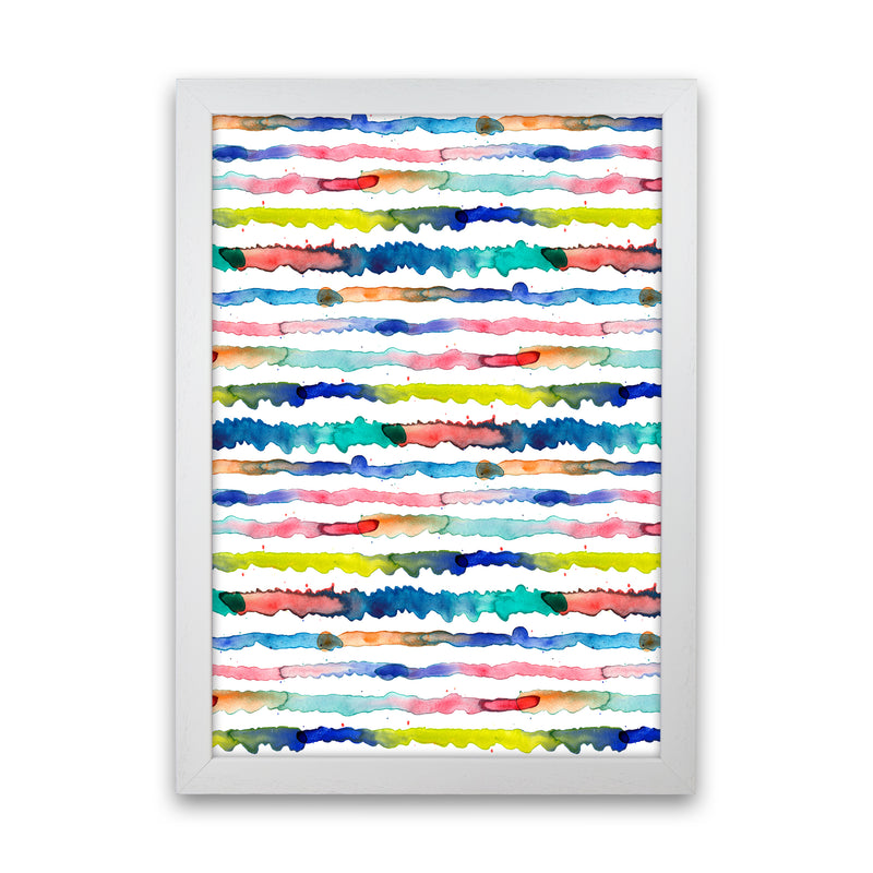 Gradient Watercolor Lines Blue Abstract Art Print by Ninola Design White Grain