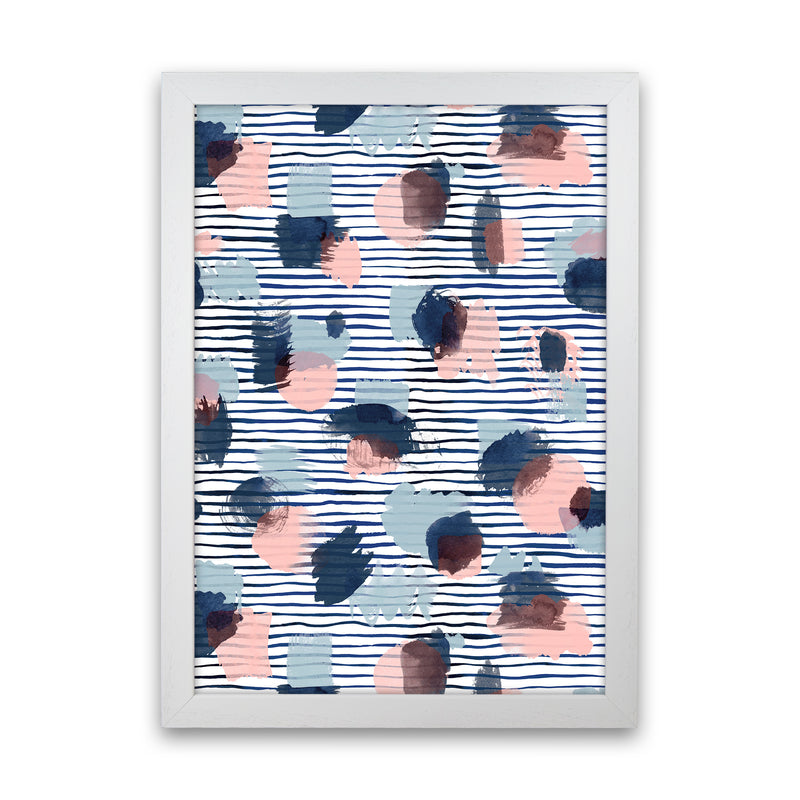 Watercolor Stains Stripes Navy Abstract Art Print by Ninola Design White Grain