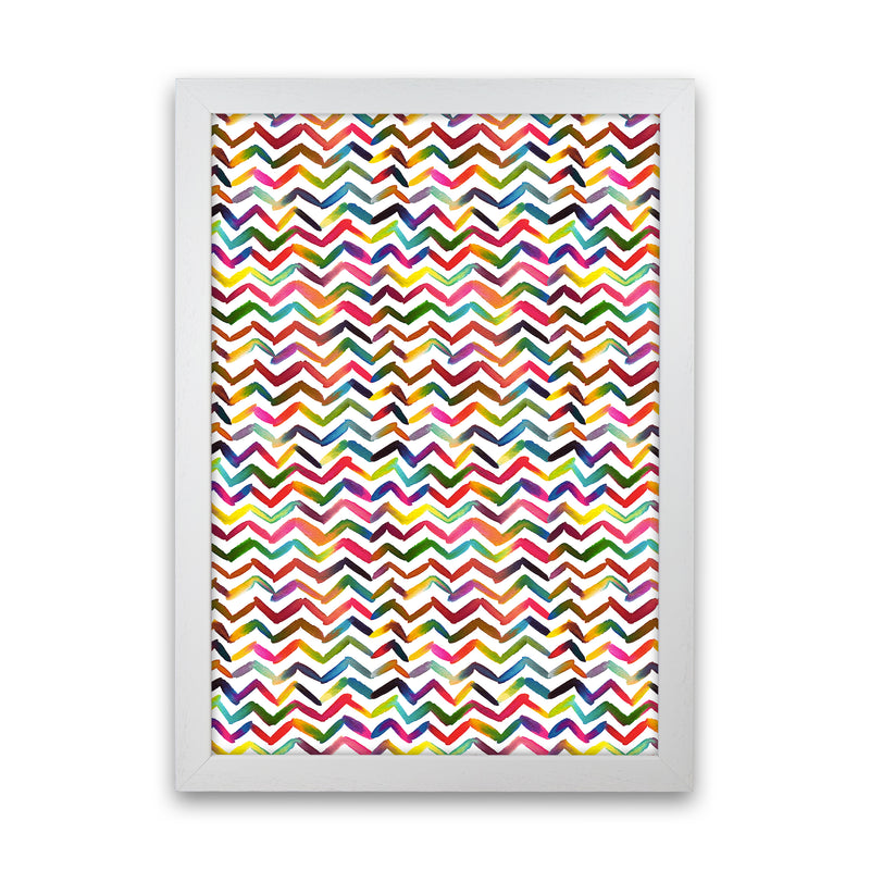 Chevron Stripes Multicolored Abstract Art Print by Ninola Design White Grain