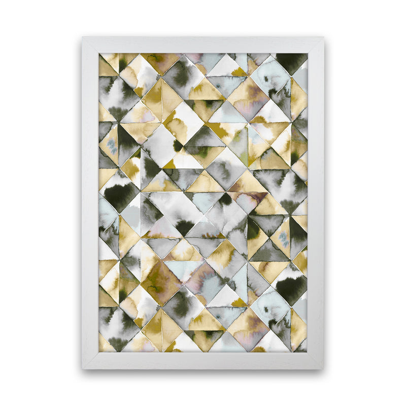 Moody Triangles Gold Silver Abstract Art Print by Ninola Design White Grain