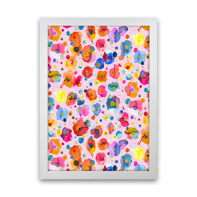 Bohemian Naive Flowers Pink Abstract Art Print by Ninola Design White Grain