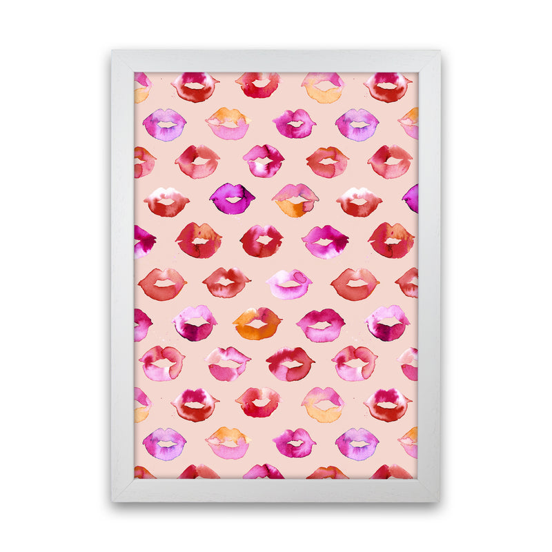 Sweet Love Kisses Pink Lips Abstract Art Print by Ninola Design White Grain