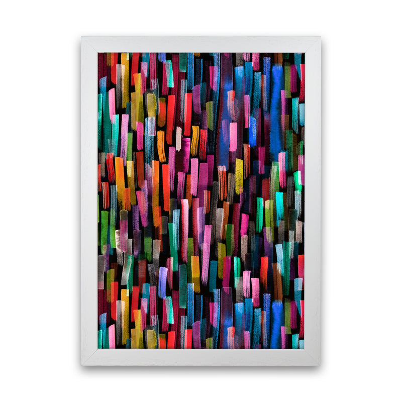 Colorful Brushstrokes Black Abstract Art Print by Ninola Design White Grain