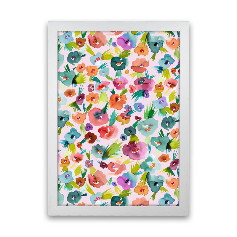 Tropical Watercolor Flowers Abstract Art Print by Ninola Design White Grain