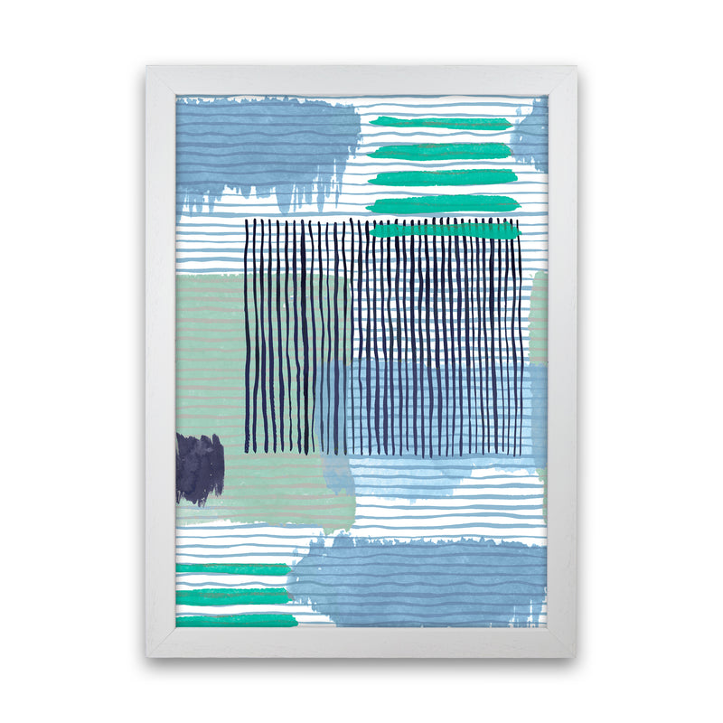 Abstract Striped Geo Green Abstract Art Print by Ninola Design White Grain