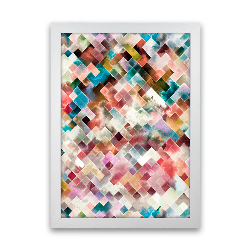 Moody Geometry Multi White Abstract Art Print by Ninola Design White Grain