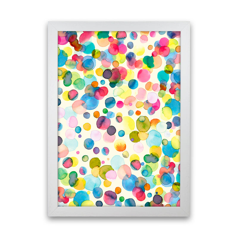 Watercolor Colorful Drops Abstract Art Print by Ninola Design White Grain