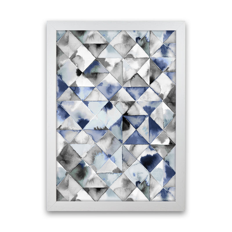 Moody Triangles Cold Blue Abstract Art Print by Ninola Design White Grain