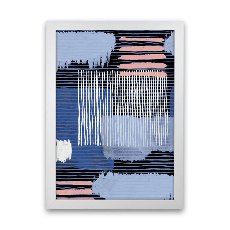 Abstract Striped Geo Blue Abstract Art Print by Ninola Design White Grain