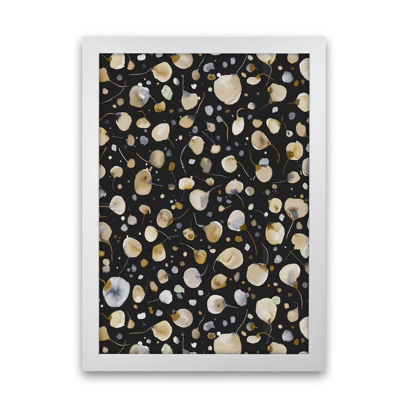 Flying Seeds Gold Silver Abstract Art Print by Ninola Design White Grain