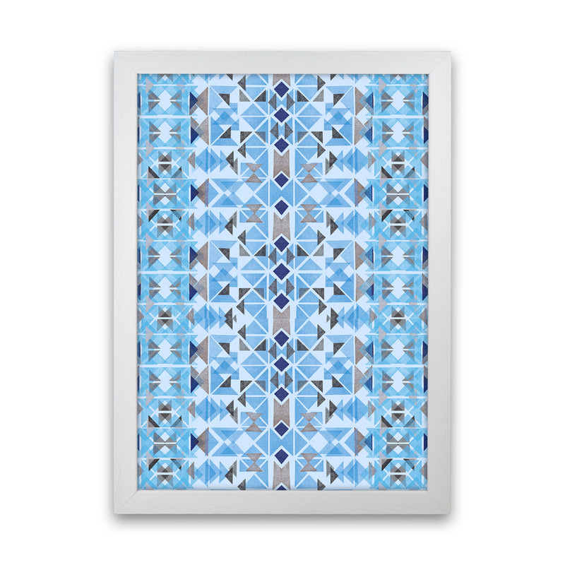 Boho Nomadic Tribal Blue Abstract Art Print by Ninola Design White Grain