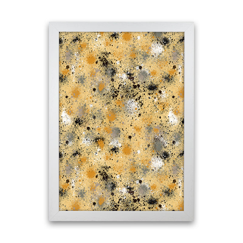 Ink Dust Splatter Yellow Abstract Art Print by Ninola Design White Grain