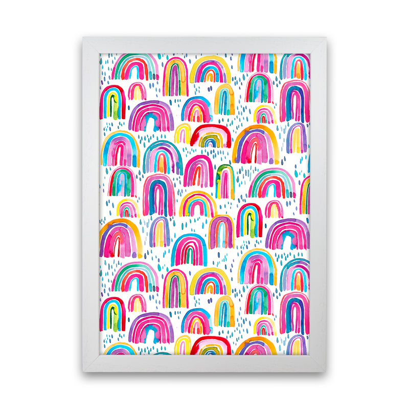 Cute Watercolor Rainbows Abstract Art Print by Ninola Design White Grain