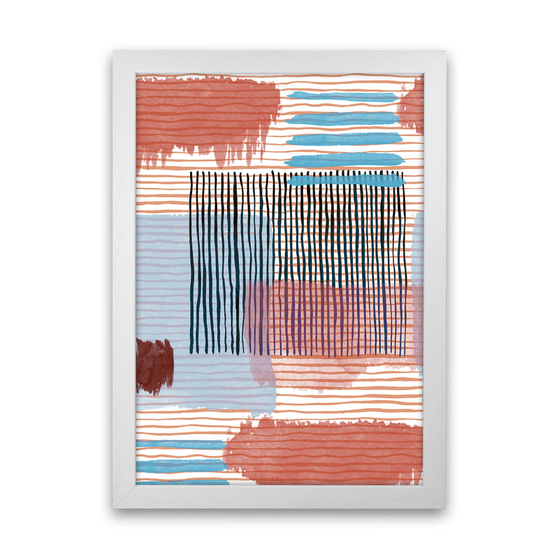 Abstract Striped Geo Red Abstract Art Print by Ninola Design White Grain