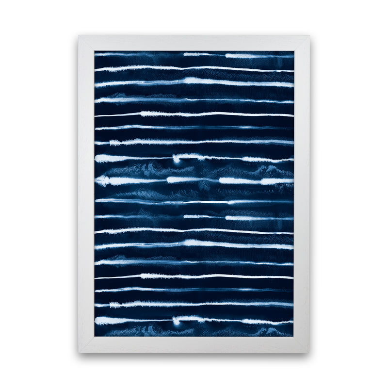 Electric Ink Lines Navy Abstract Art Print by Ninola Design White Grain