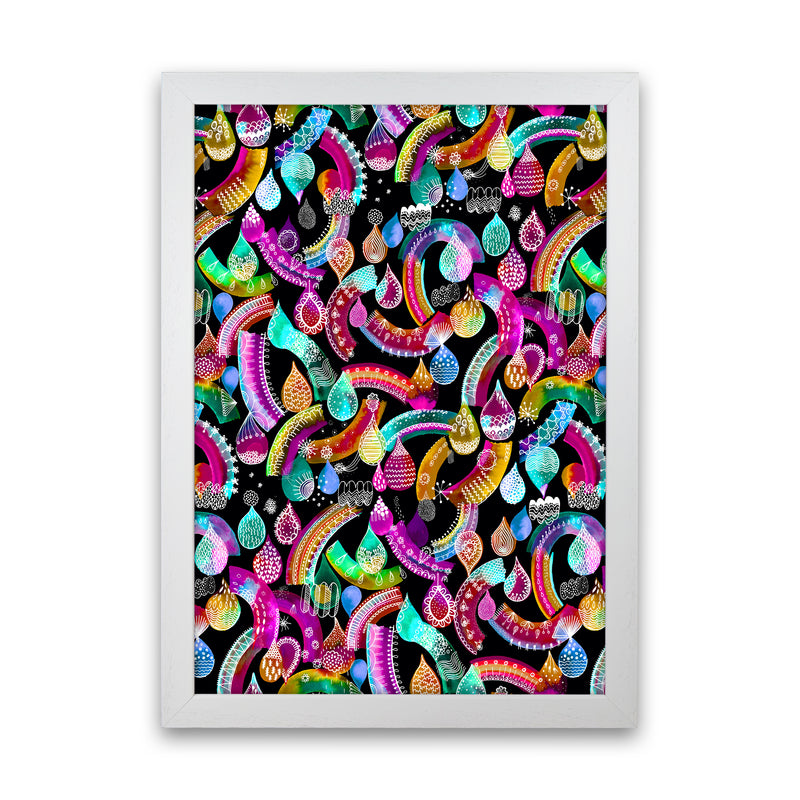 Rainbow Lace Neon Kids Abstract Art Print by Ninola Design White Grain