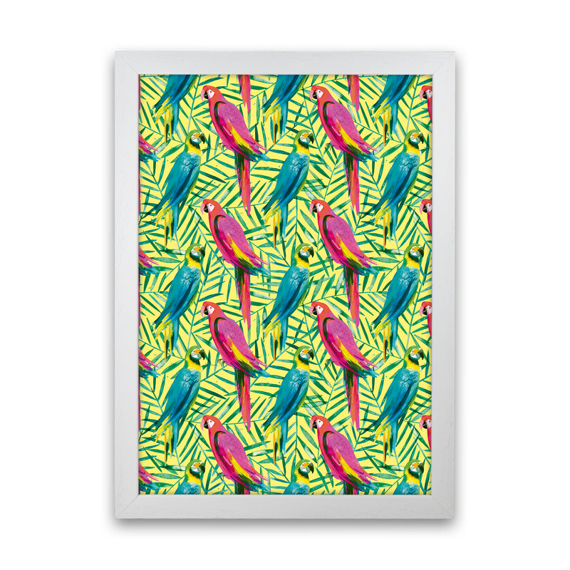 Tropical Parrots Palms Abstract Art Print by Ninola Design White Grain