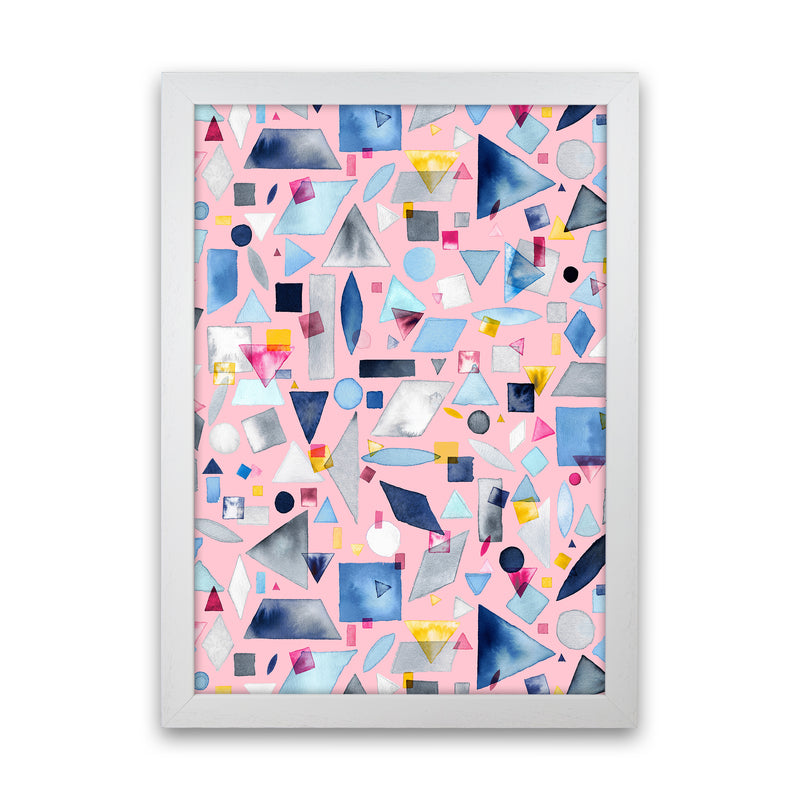 Geometric Pieces Pink Abstract Art Print by Ninola Design White Grain