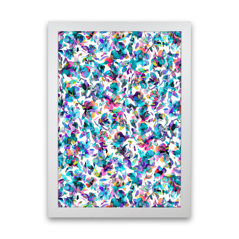 Aquatic Flowers Blue Abstract Art Print by Ninola Design White Grain