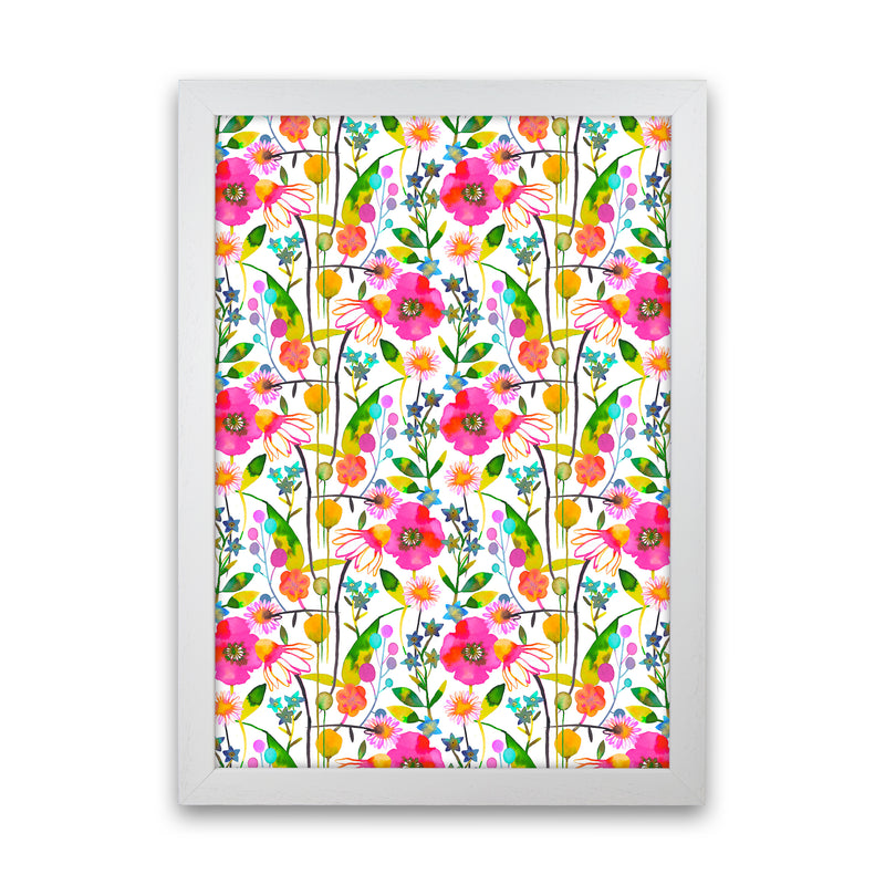 Happy Spring Flowers Abstract Art Print by Ninola Design White Grain