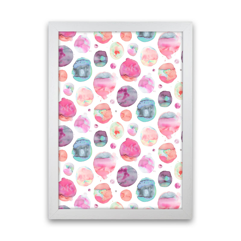 Big Watery Dots Pink Abstract Art Print by Ninola Design White Grain