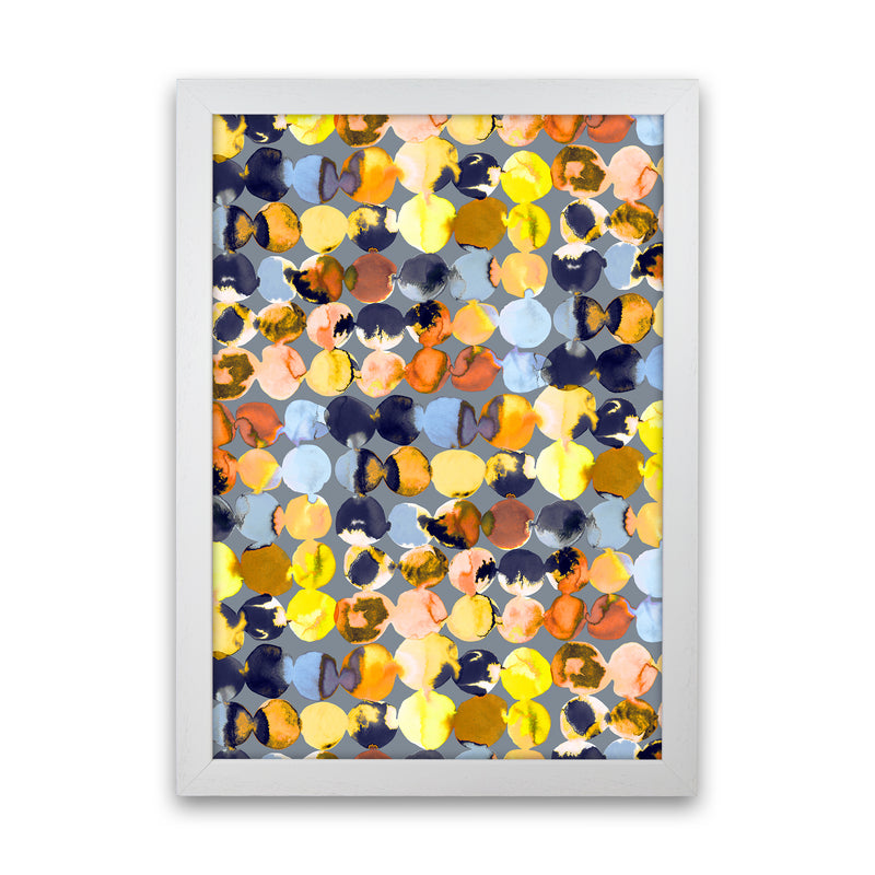 Ink Dots Blue Yellow Abstract Art Print by Ninola Design White Grain