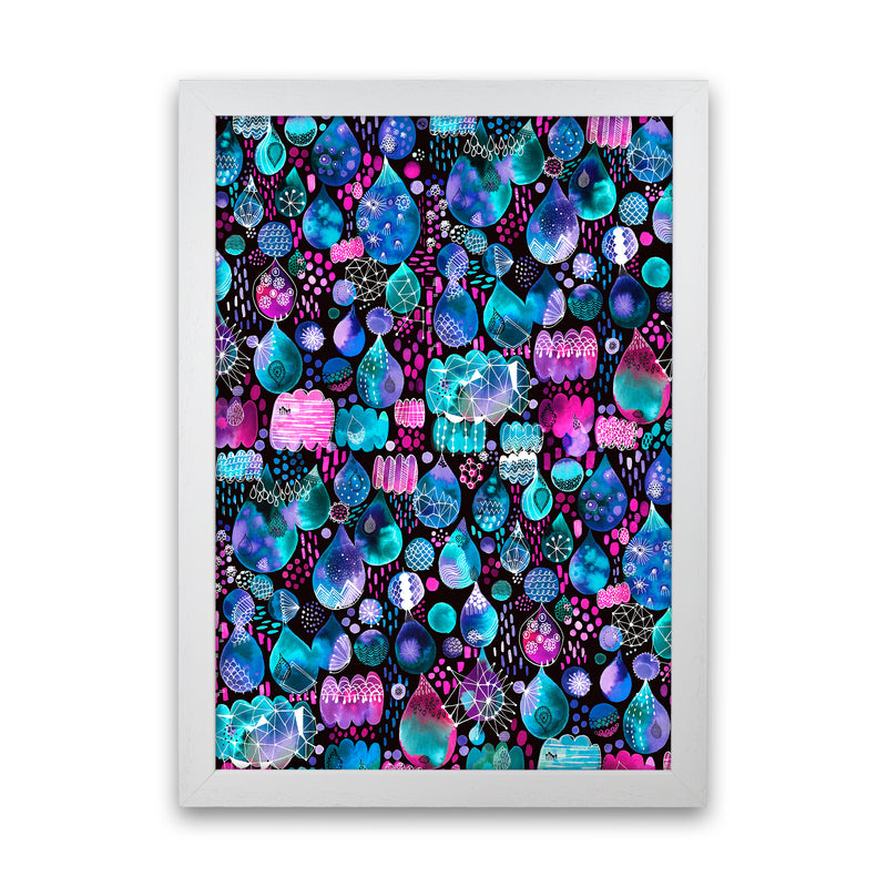 Rain Stitches Neon Abstract Art Print by Ninola Design White Grain