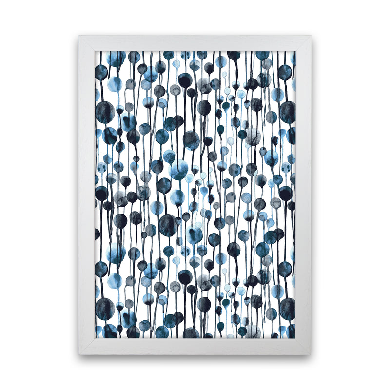 Dripping Dots Navy Abstract Art Print by Ninola Design White Grain