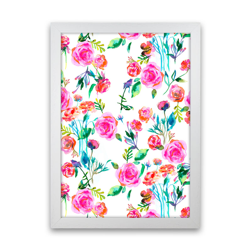 Roses Bouquet Pink Abstract Art Print by Ninola Design White Grain