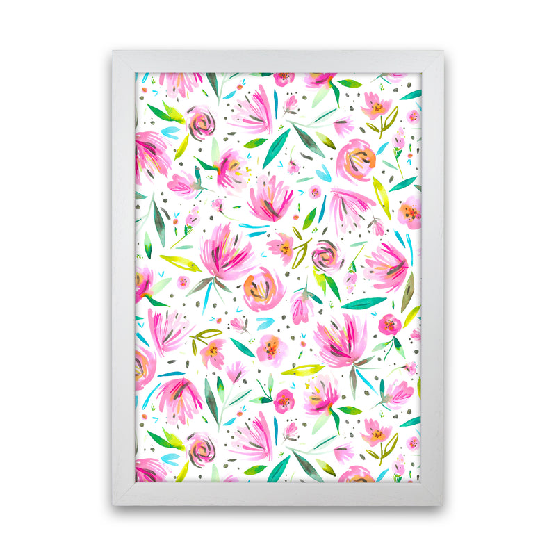 Peonies Pink Abstract Art Print by Ninola Design White Grain