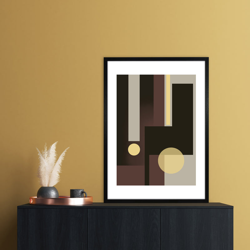 Grey Brown & Yellow Abstract Art Print by Nordic Creators A1 White Frame