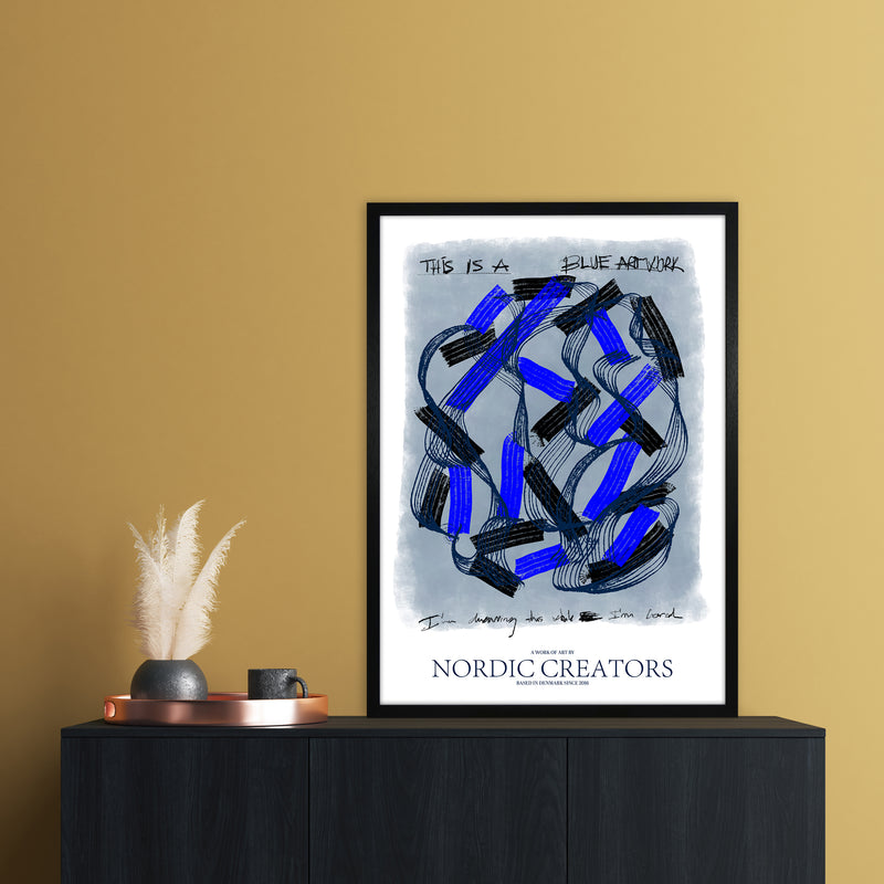 This is a blue artwork Abstract Art Print by Nordic Creators A1 White Frame