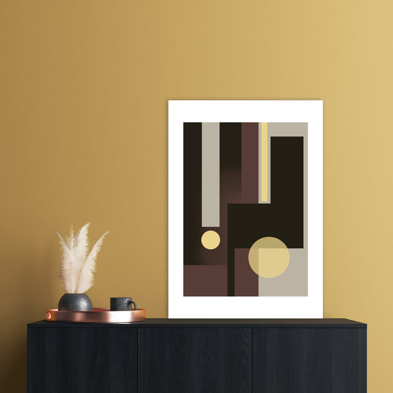 Grey Brown & Yellow Abstract Art Print by Nordic Creators A1 Black Frame