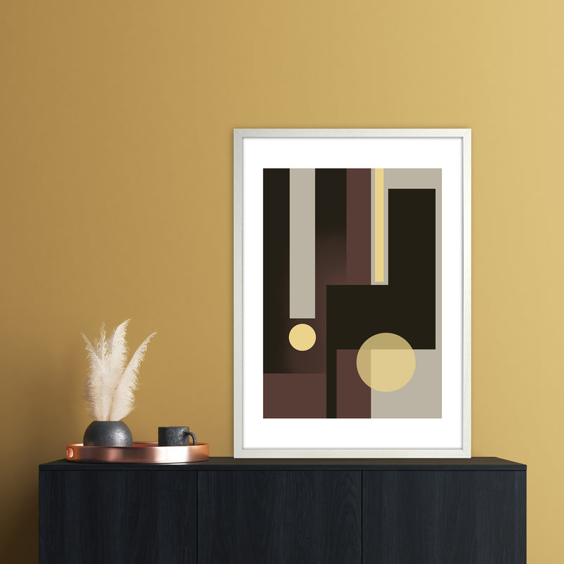Grey Brown & Yellow Abstract Art Print by Nordic Creators A1 Oak Frame