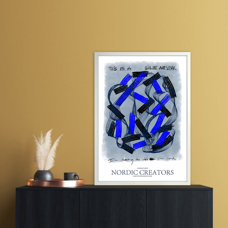 This is a blue artwork Abstract Art Print by Nordic Creators A1 Oak Frame