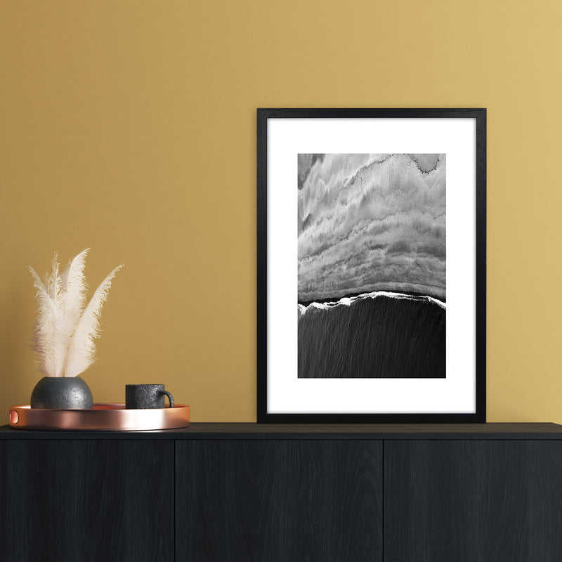 Black Ocean Abstract Art Print by Nordic Creators A2 White Frame