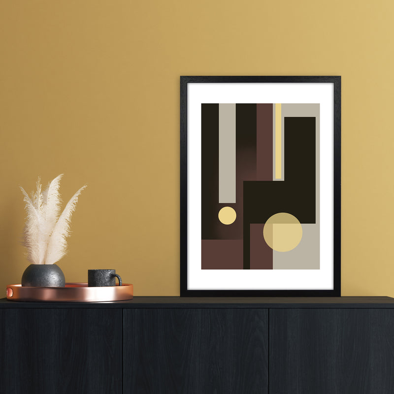 Grey Brown & Yellow Abstract Art Print by Nordic Creators A2 White Frame