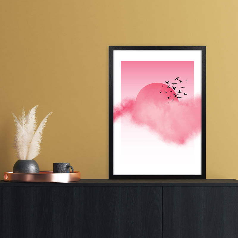 Pink Sunshine Abstract Art Print by Nordic Creators A2 White Frame